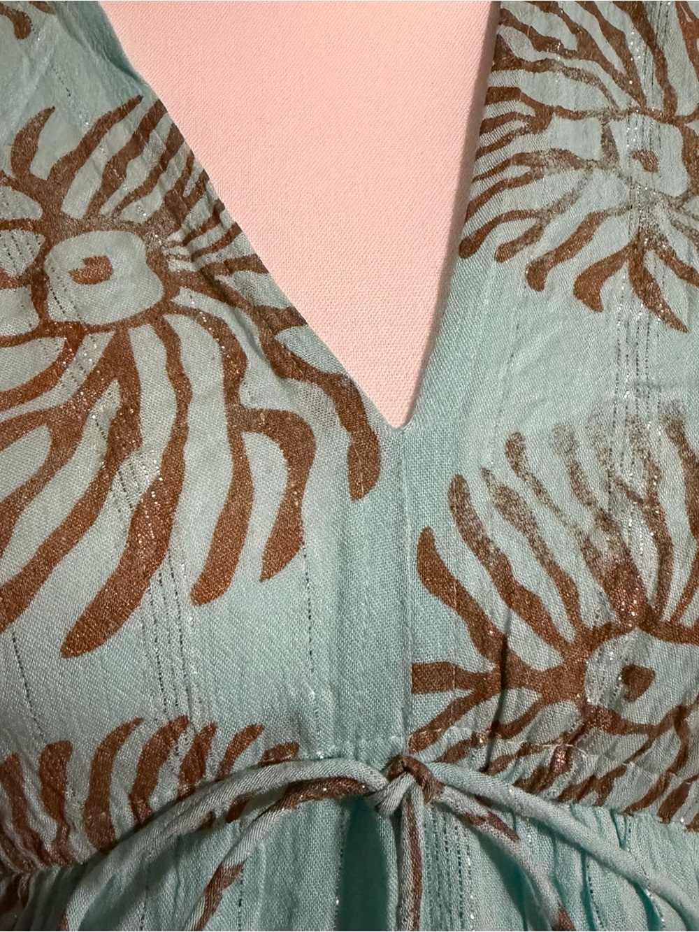 Zury Turquoise Maxi Dress with Gold Medallion Print and Tassel Tie 100% Viscose - Picture 7 of 11